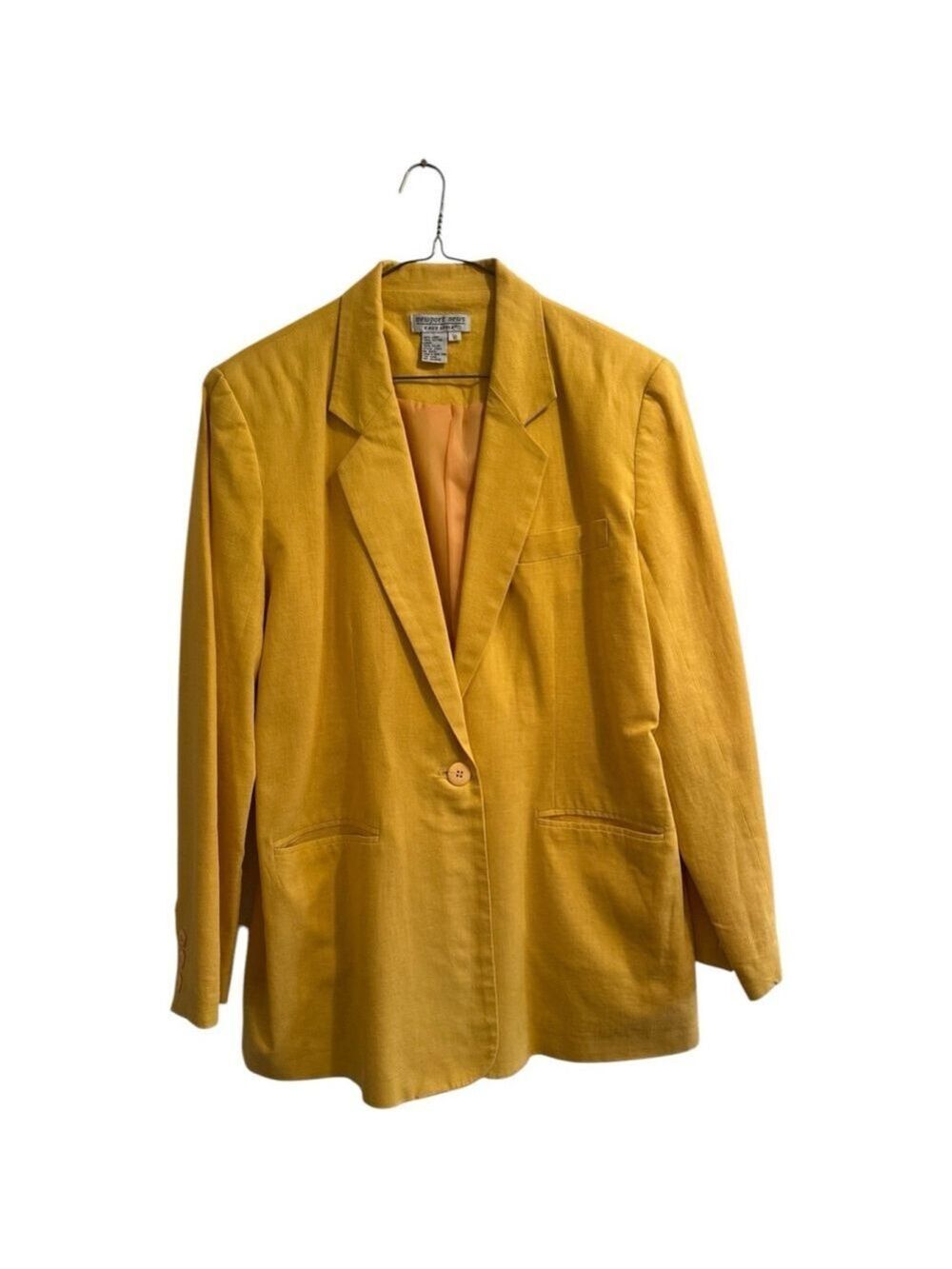 Vintage Newport News Easy Style Linen Cotton Blazer Womens 12 Yellow Nylon Lined